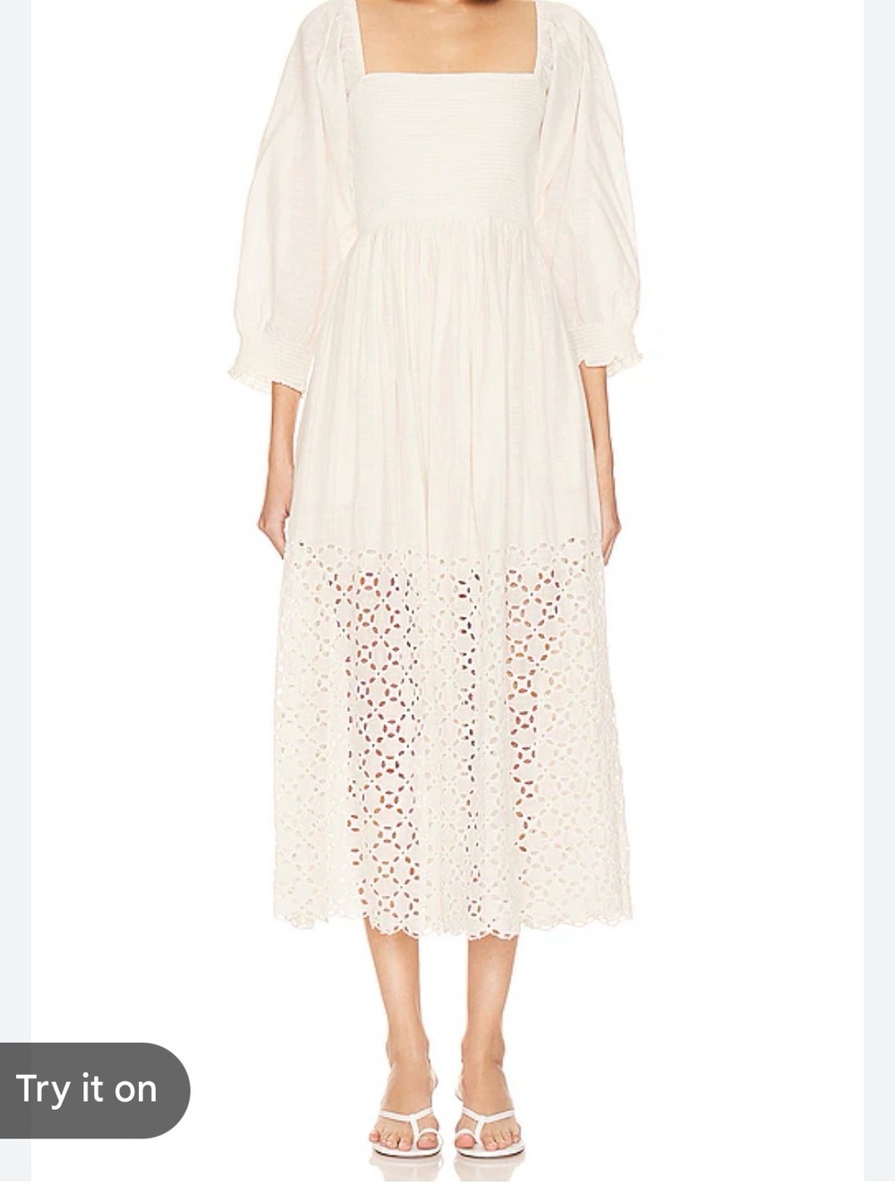 Free People Cream Eyelet Midi Dress with Square Neck